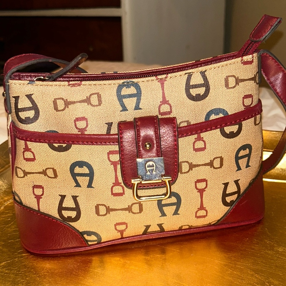 Vintage Aigner Small Handbag tan with red trim